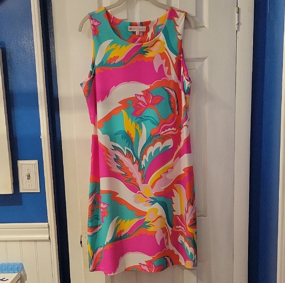 Jude Connally Orange Gorgeous Bright Floral Print Sleeveless Dress